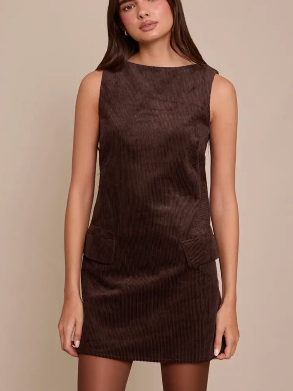 PrettyLittleThing Brown Corduroy Mini Shift Dress